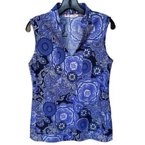 Jude Connally Sleeveless Paisley Pullover Top with Same Fabric Wide Trim size S